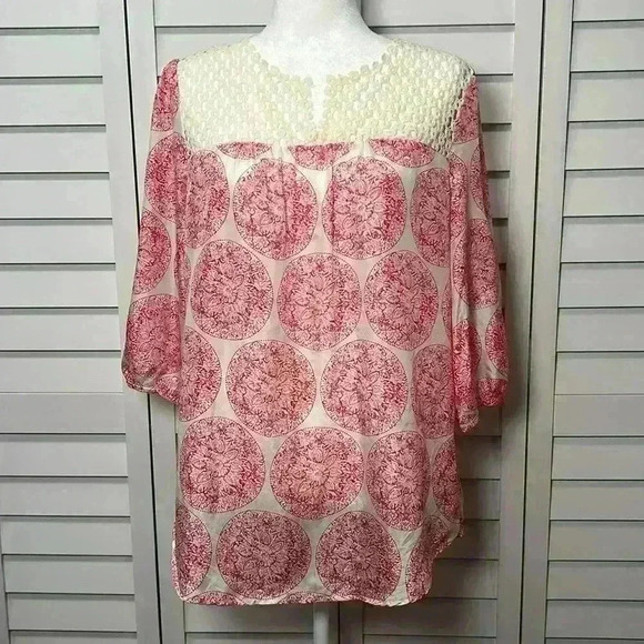 Calypso St. Barth for Target 100% Silk 3/4 Sleeve Crochet Top Size Medium - Picture 2 of 8